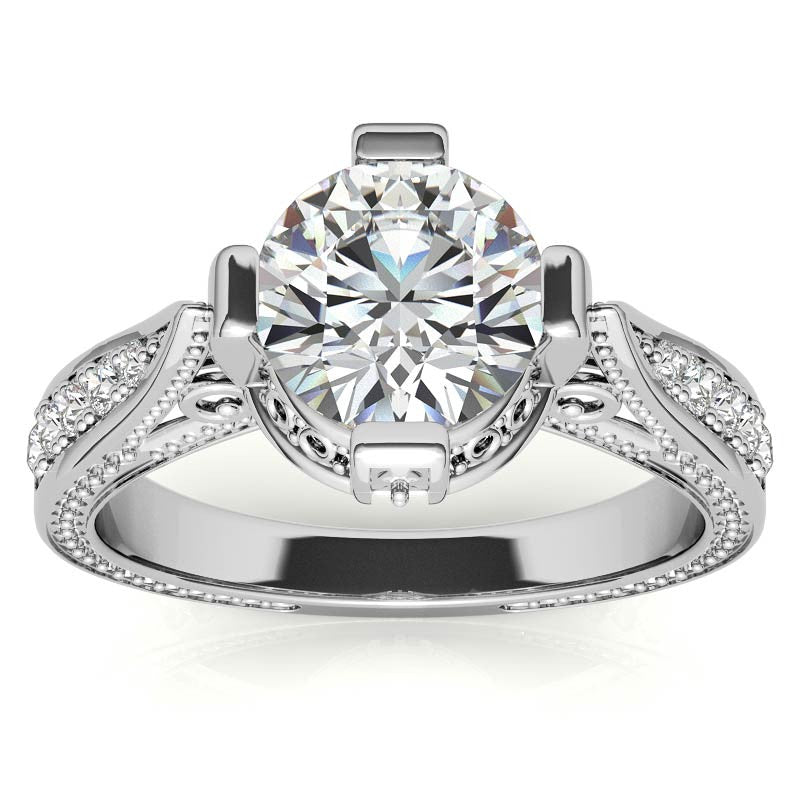 Round Antique Reproduction Moissanite Engagement Ring