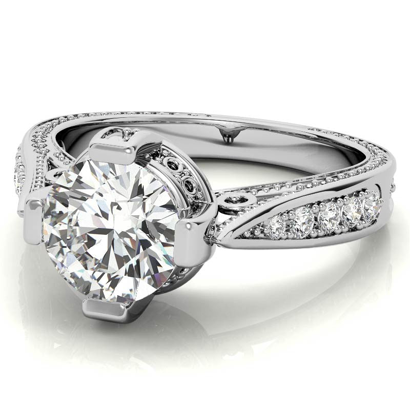 Round Antique Reproduction Moissanite Engagement Ring