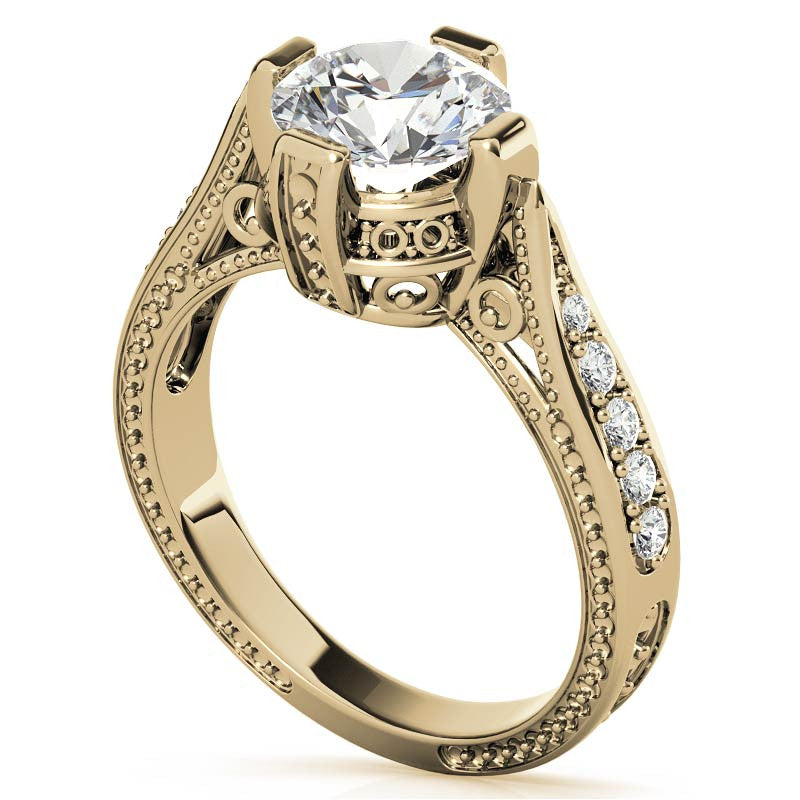 Round Antique Reproduction Moissanite Engagement Ring