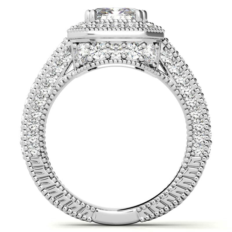 Antique Style Emerald / Radiant Halo Moissanite Engagement Ring