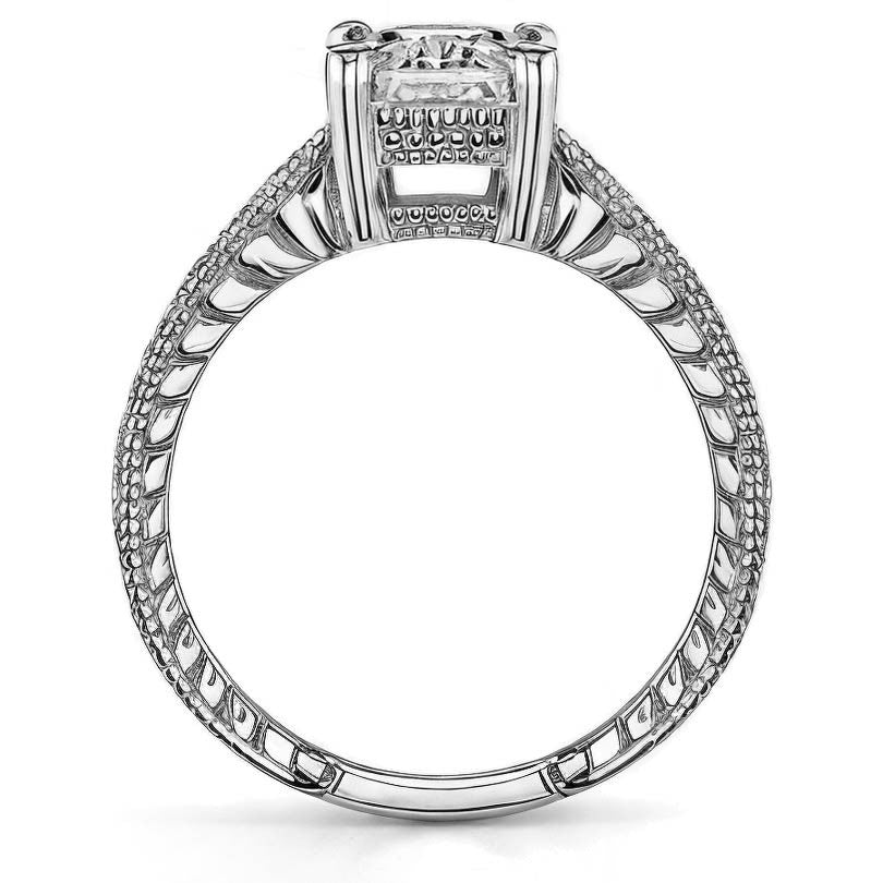 Antique Style Radian/Emerald Moissanite Engagement Ring