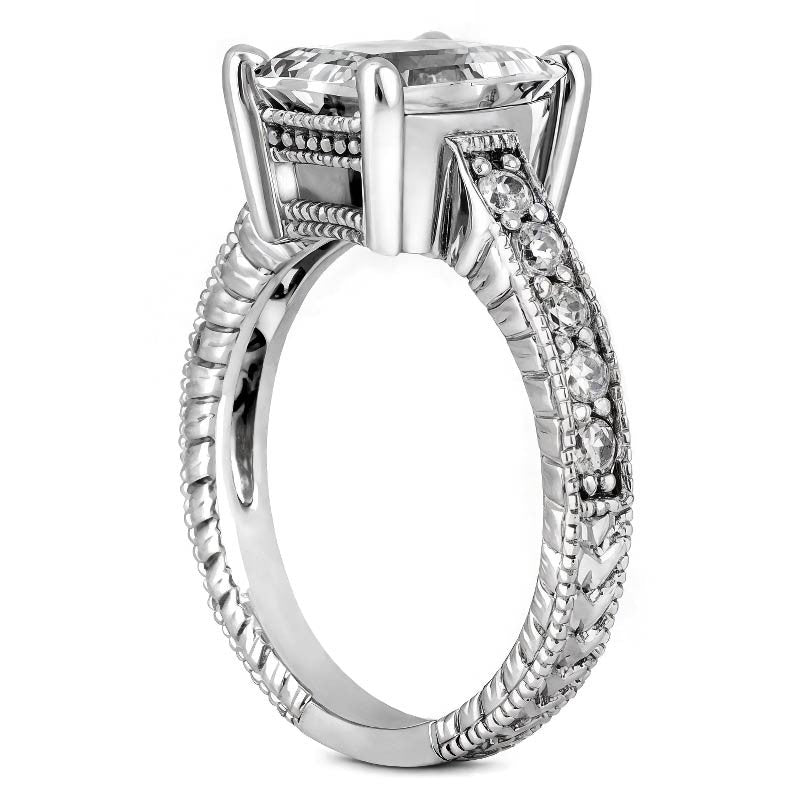 Antique Style Radian/Emerald Moissanite Engagement Ring