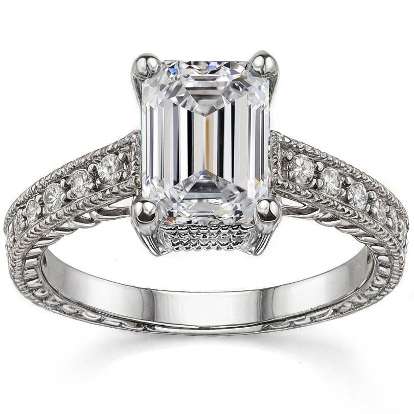 Antique Style Radian/Emerald Moissanite Engagement Ring
