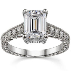 Antique Style Radian/Emerald Moissanite Engagement Ring