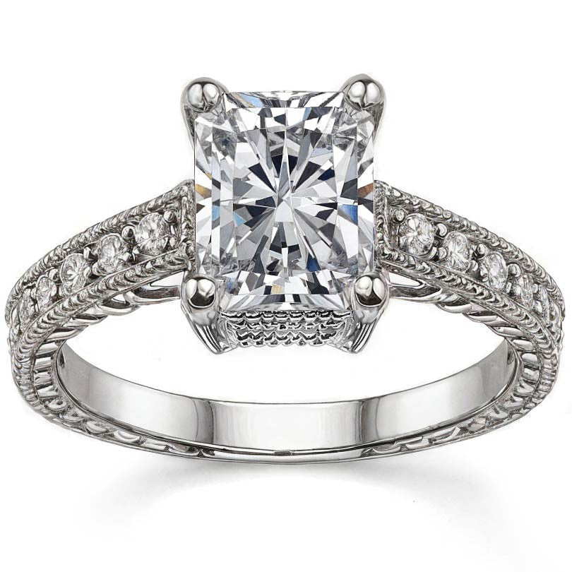 Antique Style Radian/Emerald Moissanite Engagement Ring