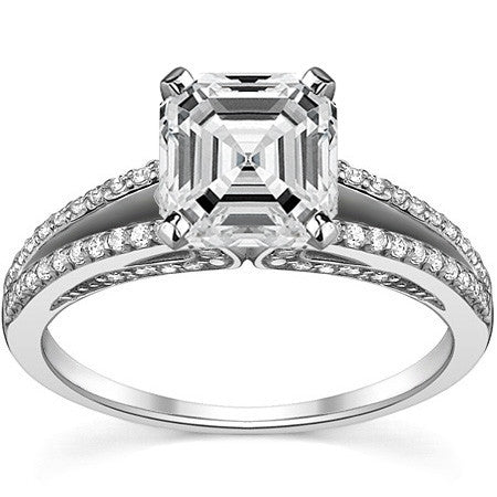 Moissanite & Diamond Engagement Split Shank Ring, 0.34ct