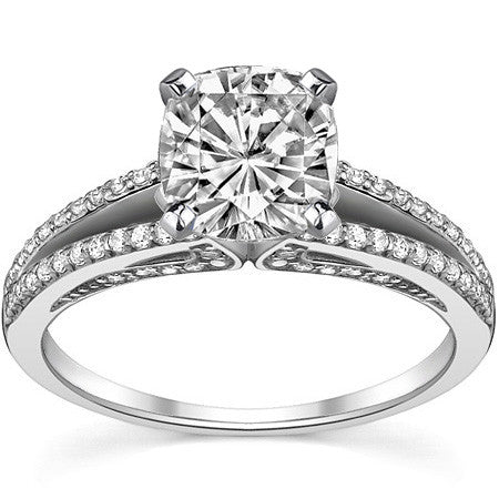 Moissanite & Diamond Engagement Split Shank Ring, 0.34ct