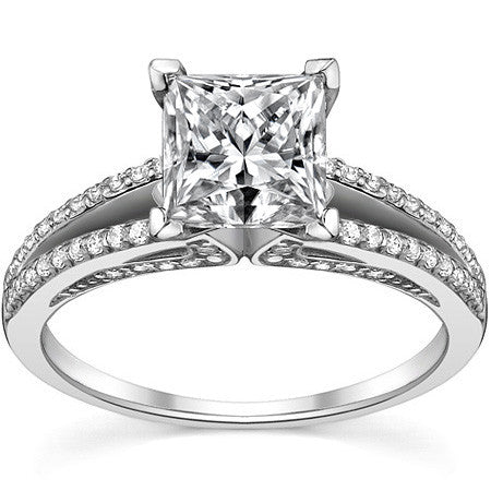 Moissanite & Diamond Engagement Split Shank Ring, 0.34ct
