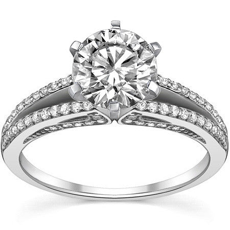 Moissanite & Diamond Engagement Split Shank Ring, 0.34ct
