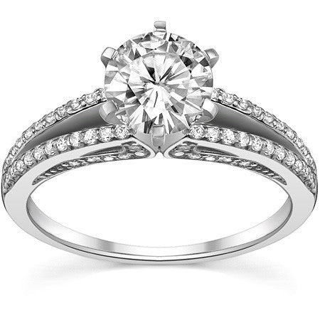 Moissanite & Diamond Engagement Split Shank Ring, 0.34ct