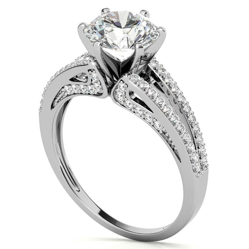 Moissanite & Diamond Engagement Split Shank Ring, 0.34ct