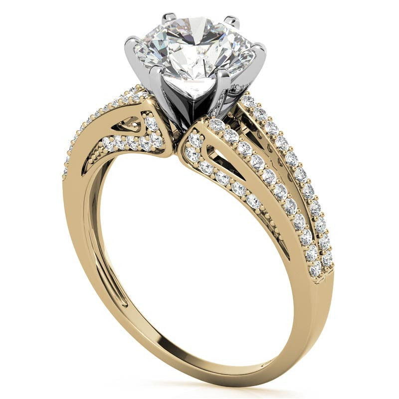Moissanite & Diamond Engagement Split Shank Ring, 0.34ct