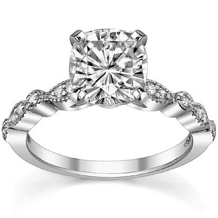 Round Brilliant Moissanite Petite Milgrain Engagement Ring