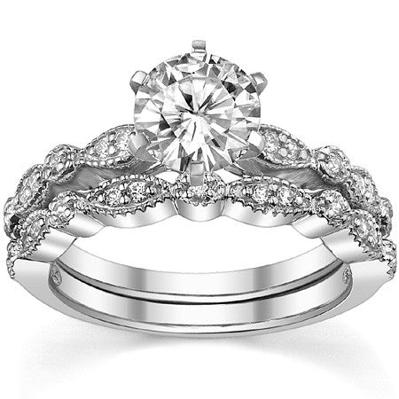 Round Brilliant Moissanite Petite Milgrain Engagement Ring