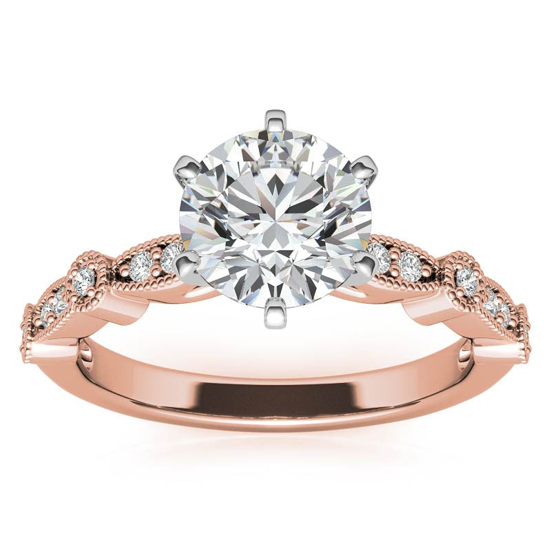 Round Brilliant Moissanite Petite Milgrain Engagement Ring