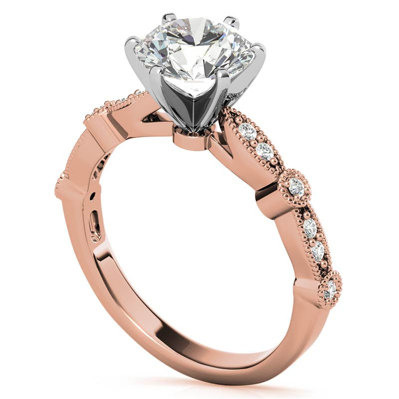 Round Brilliant Moissanite Petite Milgrain Engagement Ring