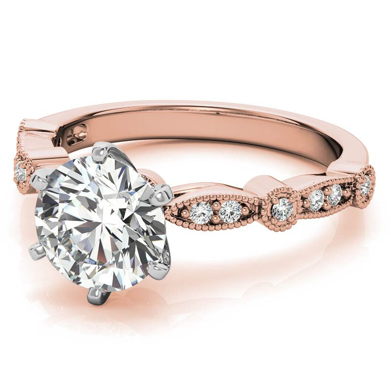 Round Brilliant Moissanite Petite Milgrain Engagement Ring