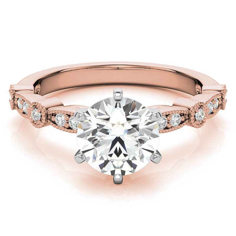 Round Brilliant Moissanite Petite Milgrain Engagement Ring