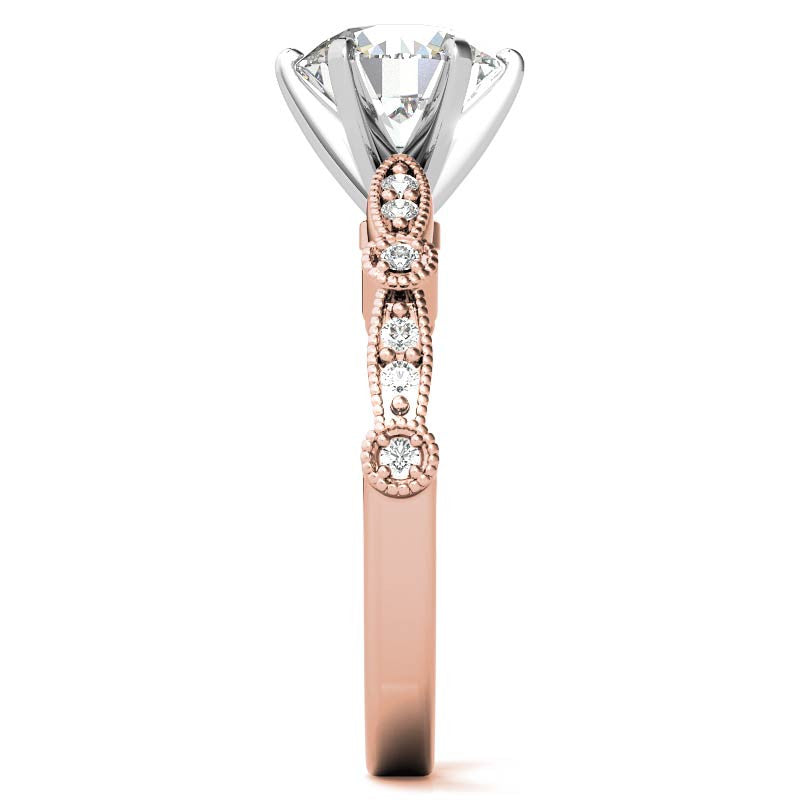 Round Brilliant Moissanite Petite Milgrain Engagement Ring