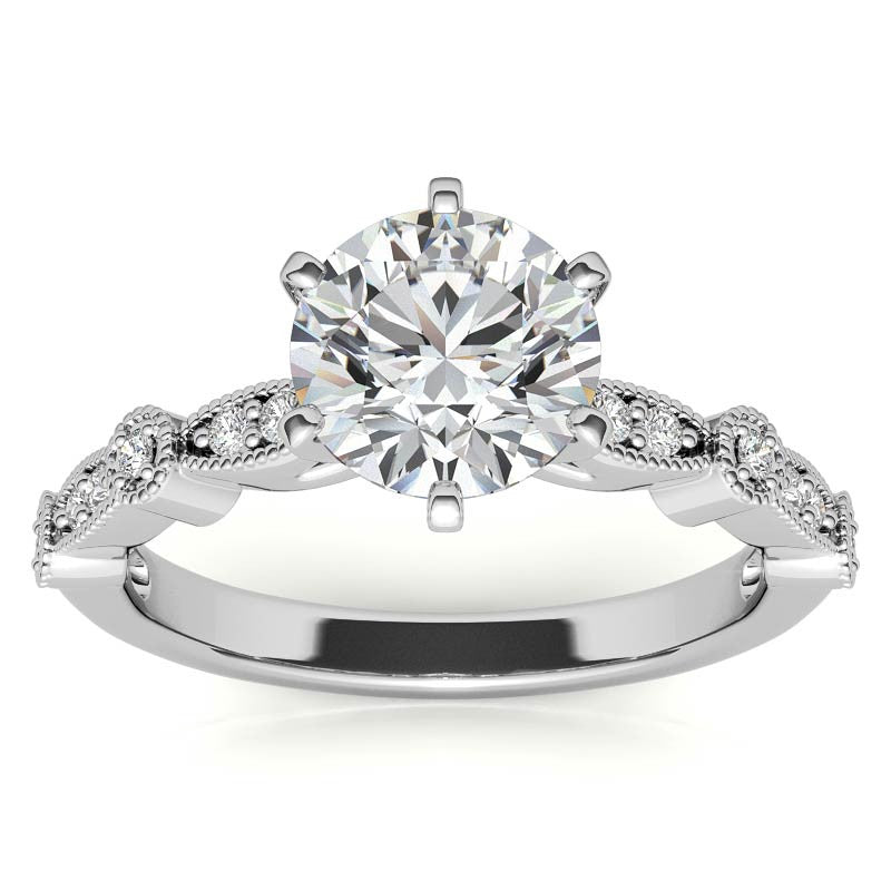 Round Brilliant Moissanite Petite Milgrain Engagement Ring