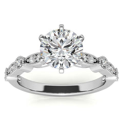 Round Brilliant Moissanite Petite Milgrain Engagement Ring