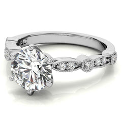 Round Brilliant Moissanite Petite Milgrain Engagement Ring