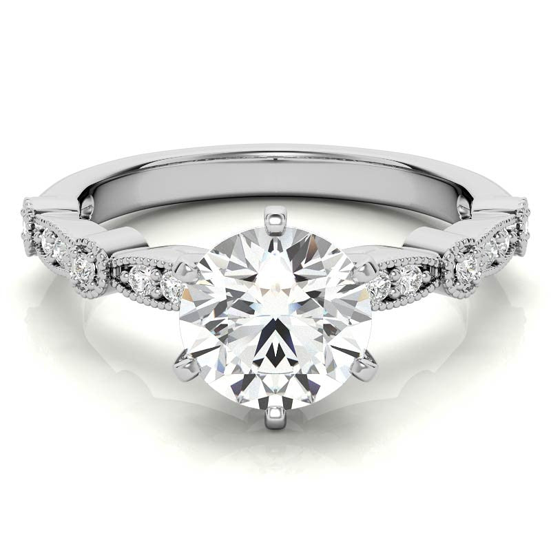Round Brilliant Moissanite Petite Milgrain Engagement Ring