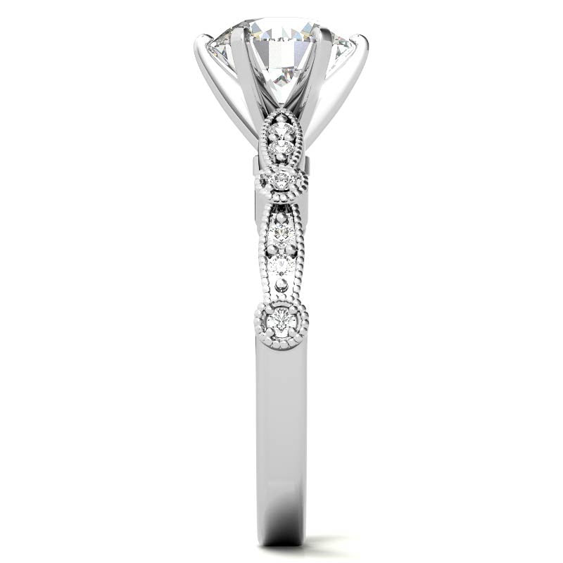 Round Brilliant Moissanite Petite Milgrain Engagement Ring