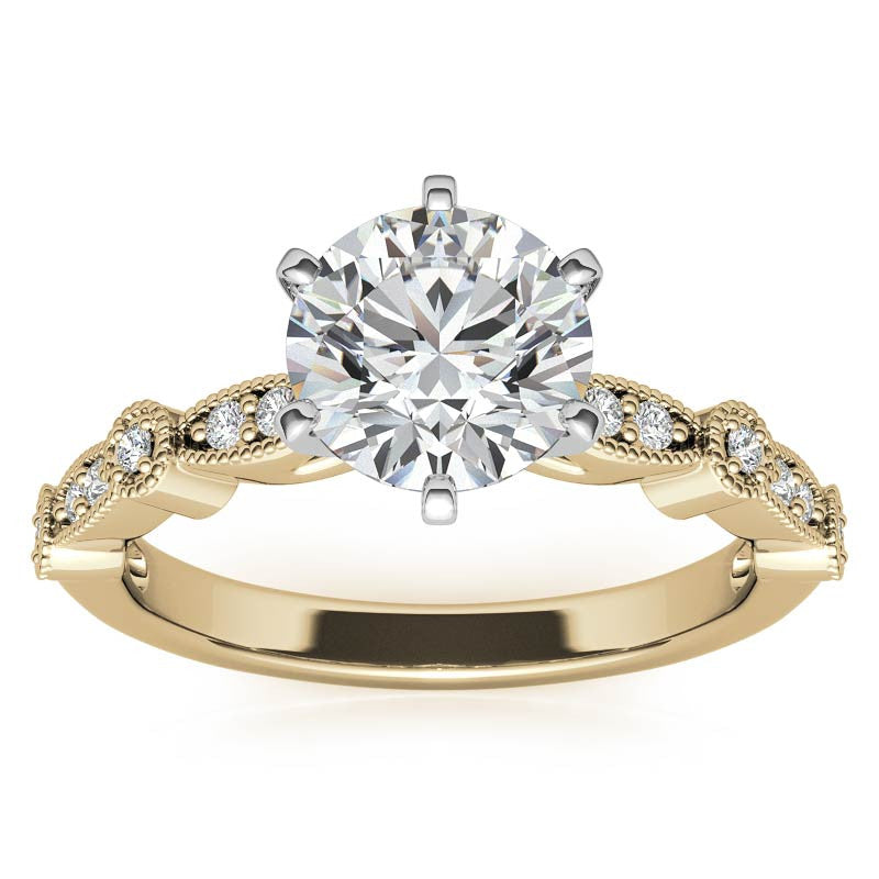 Round Brilliant Moissanite Petite Milgrain Engagement Ring