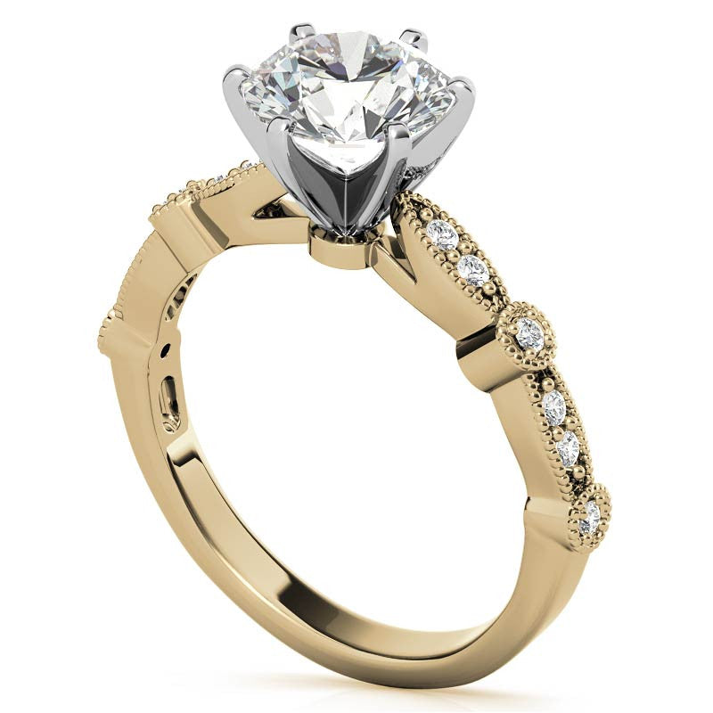 Round Brilliant Moissanite Petite Milgrain Engagement Ring