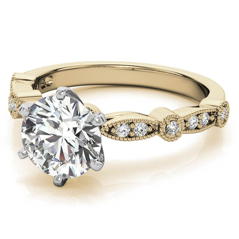 Round Brilliant Moissanite Petite Milgrain Engagement Ring