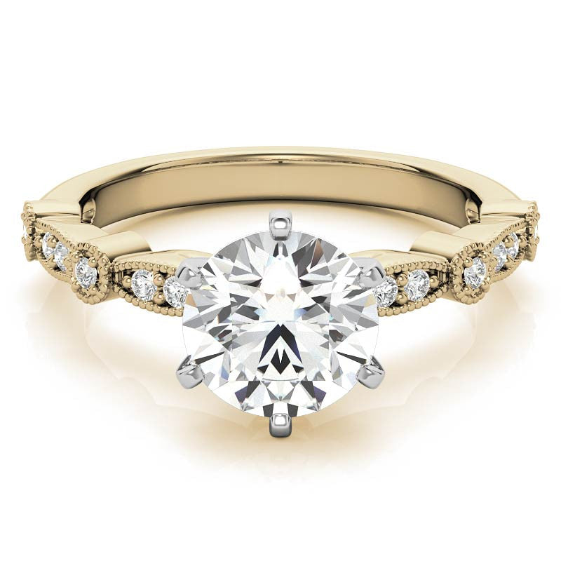 Round Brilliant Moissanite Petite Milgrain Engagement Ring