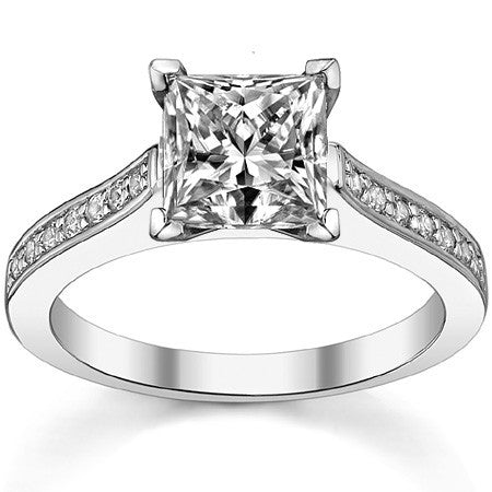 Round Brilliant Moissanite Petite Cathedral Engagement Ring, 0.21ct