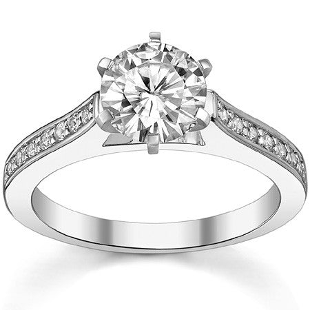 Round Brilliant Moissanite Petite Cathedral Engagement Ring, 0.21ct