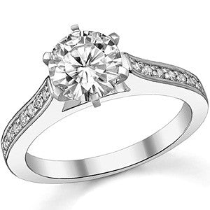 Round Brilliant Moissanite Petite Cathedral Engagement Ring, 0.21ct