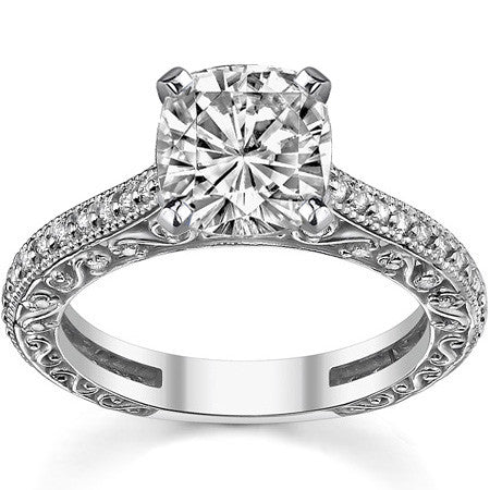 Round Antique Moissanite Engagement Ring, 0.46ct