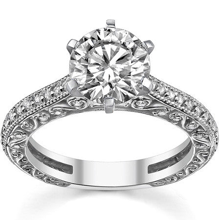 Round Antique Moissanite Engagement Ring, 0.46ct
