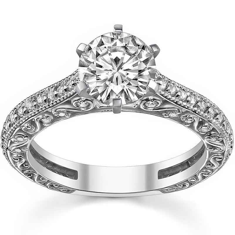 Round Antique Moissanite Engagement Ring, 0.46ct