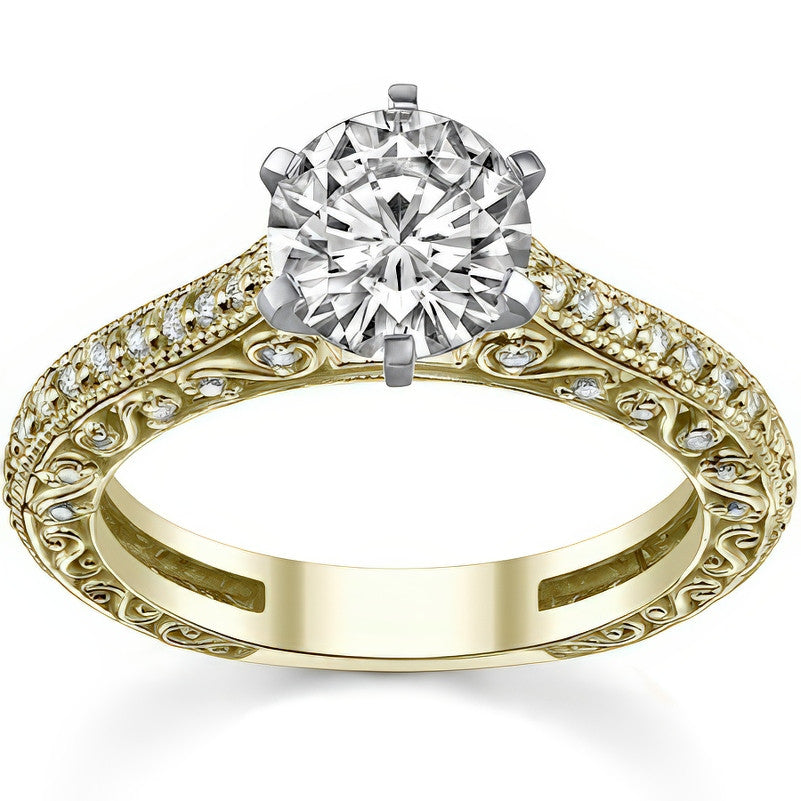 Round Antique Moissanite Engagement Ring, 0.46ct