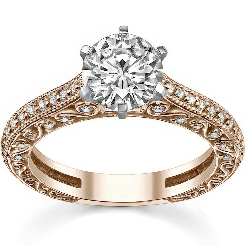 Round Antique Moissanite Engagement Ring, 0.46ct