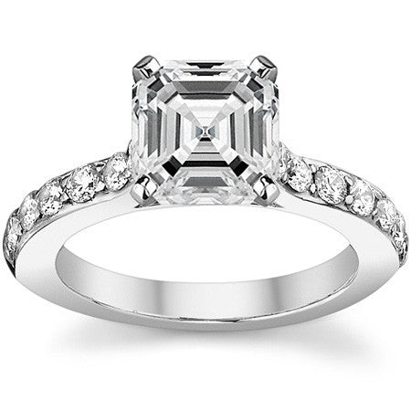 Round Brilliant Moissanite Cathedral Engagement Ring, .84ct