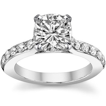 Round Brilliant Moissanite Cathedral Engagement Ring, .84ct
