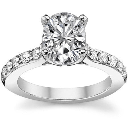 Round Brilliant Moissanite Cathedral Engagement Ring, .84ct