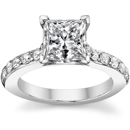 Round Brilliant Moissanite Cathedral Engagement Ring, .84ct