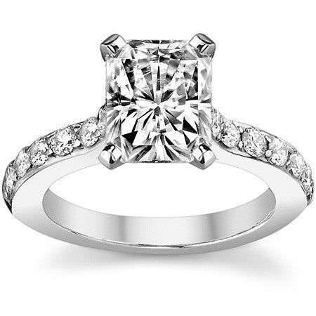 Round Brilliant Moissanite Cathedral Engagement Ring, .84ct