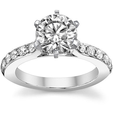 Round Brilliant Moissanite Cathedral Engagement Ring, .84ct