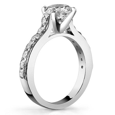 Round Brilliant Moissanite Cathedral Engagement Ring, .84ct