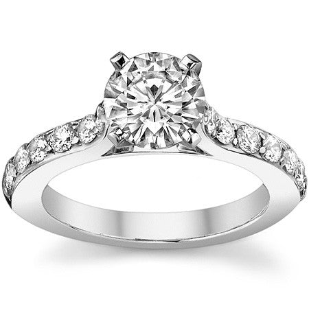 Round Brilliant Moissanite Cathedral Engagement Ring, .84ct