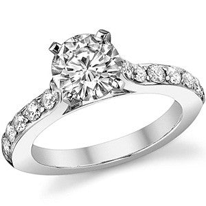 Round Brilliant Moissanite Cathedral Engagement Ring, .84ct