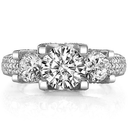 Pave Designer Style Three-Stone Moissanite Engagement Ring